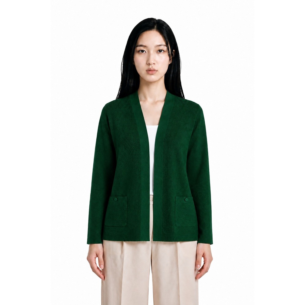 Anne Klein Knit Cardigan Jacket Sweater Women's Size XL Green Open Front Pockets
